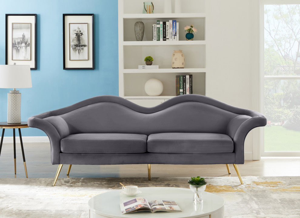 Lips Velvet Upholstered Sofa, Gray