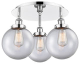 Canton-3 Light 20" Flush Mount-Polished Chrome, Clear Glass Shade