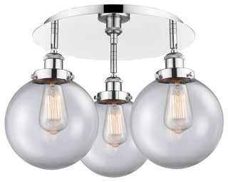 Canton-3 Light 20" Flush Mount-Polished Chrome, Clear Glass Shade