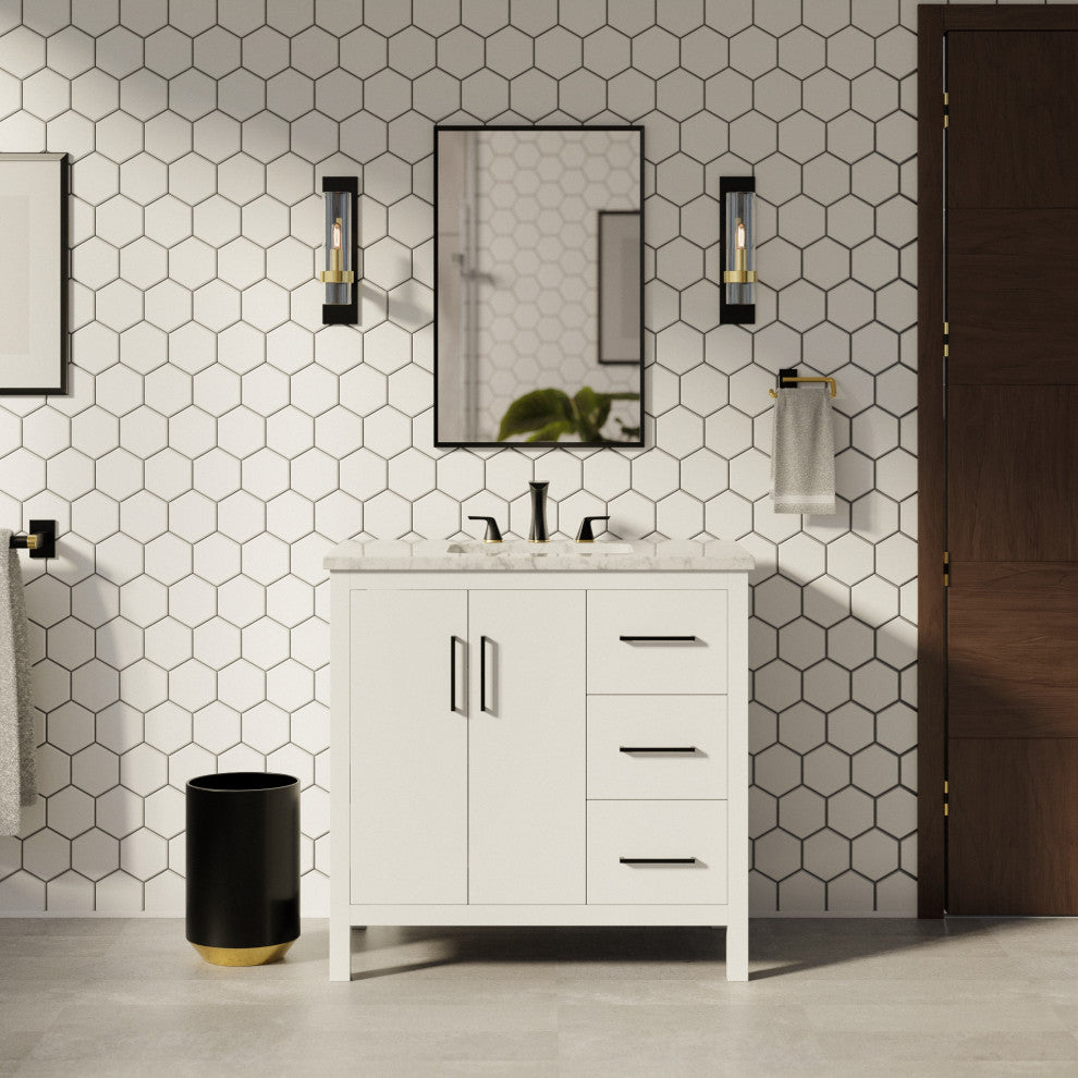Copenhagen 36" Vanity, White, Engineered Marble