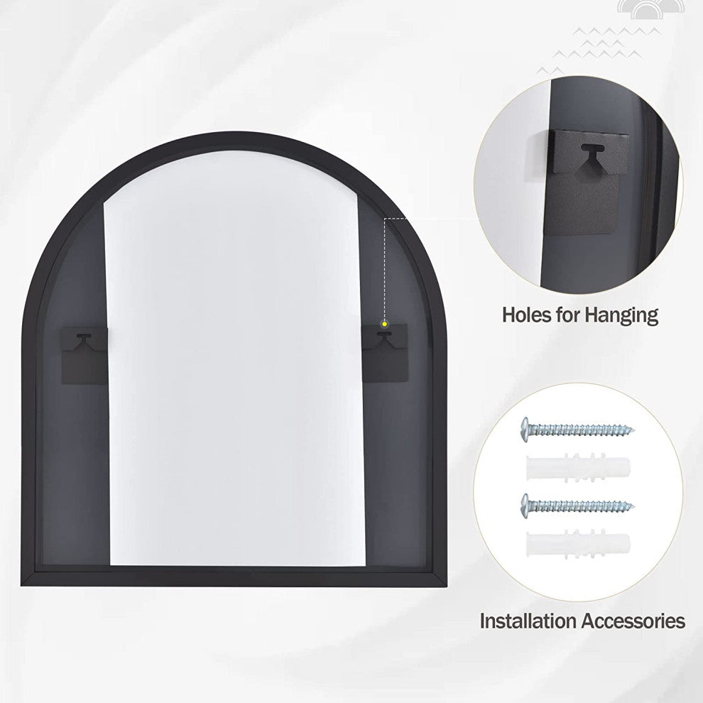 Easly 32x34 Aluminum Alloy Framed Arched Mirror, Black