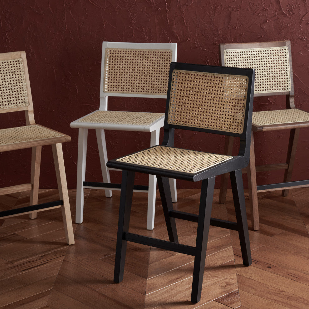 Safavieh Couture Hattie French Cane Counter Stool, Black/Natural