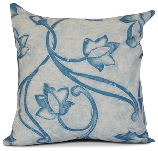 16x16", Floral Outdoor Pillow, Blue