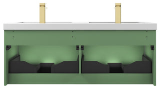 Floating Bathroom Vanity with Sink, Wall Mounted Vanity, Green, 48" W/ Double Sinks