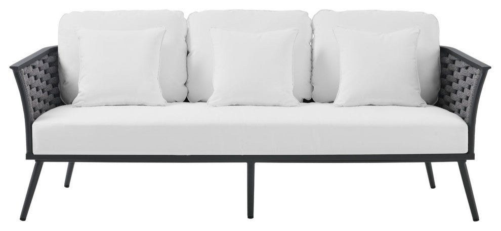 Lounge Sofa, White, Aluminum, Modern, Outdoor Patio Bistro Garden Hospitality