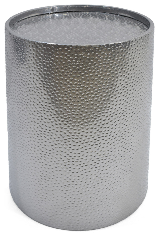 Kaylee Modern Round Hammered Iron Accent Table, 2 Pack, Silver, Silver