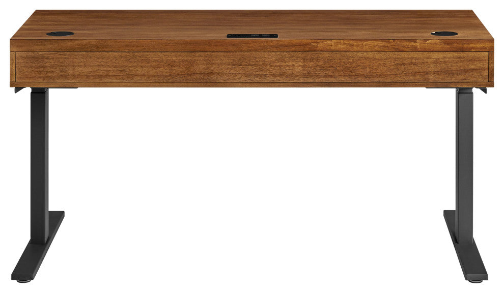 Modern Electric Sit/Stand Desk, Height Adustable, Rich Medium Brown