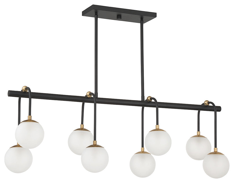 Couplet 8-Light Linear Chandelier, Matte Black With Warm Brass Accents