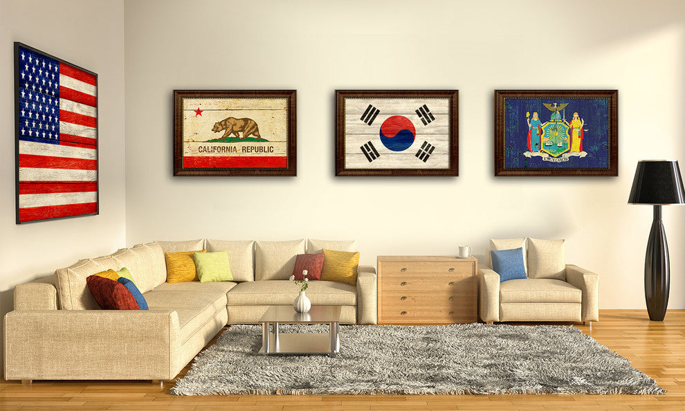 Kuwait Country Textured Flag Print With Brown Gold Frame, 23"X33"