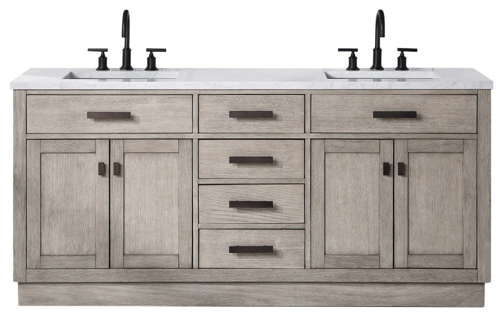 Water Creation Chestnut 72" Bath Vanity, Grey Oak, Oil-Rubbed Bronze Hardware, With Mirror(s)