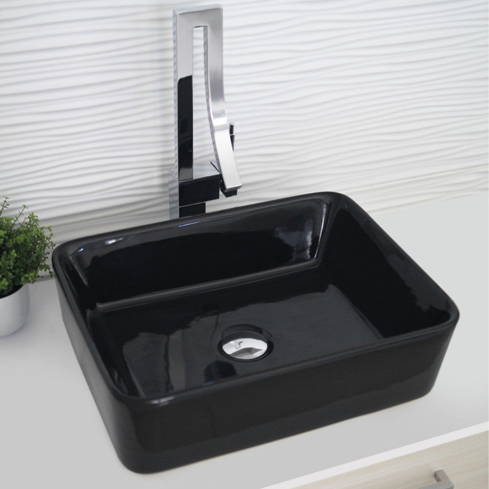 STYLISH 18" White Rectangular Ceramic Vessel Bathroom Sink Black