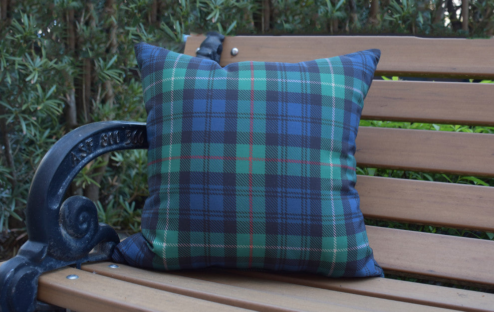Tartan Plaid Holiday Print Decorative Outdoor Throw Pillow, Navy Blue, 16"