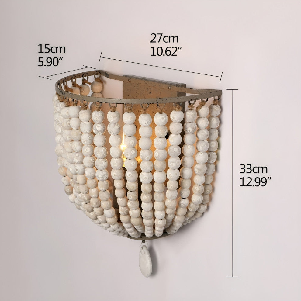 Donostia | Retro Blue/White Wooden Bead Wall Lamp, White
