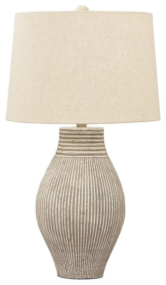 Benzara BM230940 Drum Shade Table Lamp With Paper Composite Base, Beige