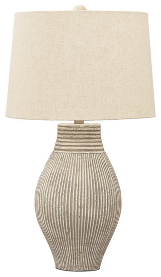 Benzara BM230940 Drum Shade Table Lamp With Paper Composite Base, Beige