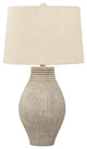 Benzara BM230940 Drum Shade Table Lamp With Paper Composite Base, Beige