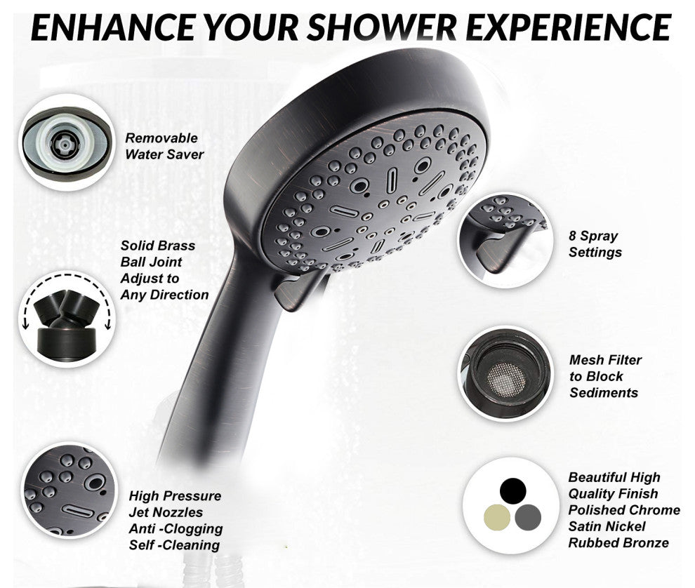 MODONA's 6 Function Massage Hand Shower Set -, Rubbed Bronze