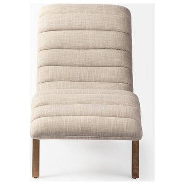 Pierre Genuine Leather Armless Chaise Lounge Chair, Cream