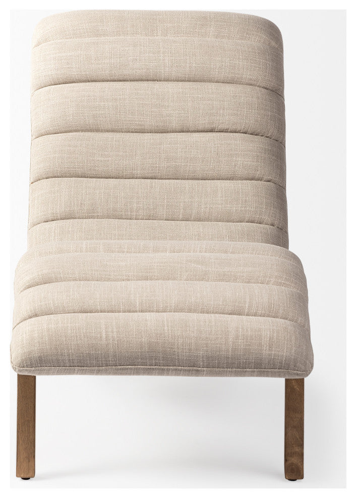 Pierre Genuine Leather Armless Chaise Lounge Chair, Cream
