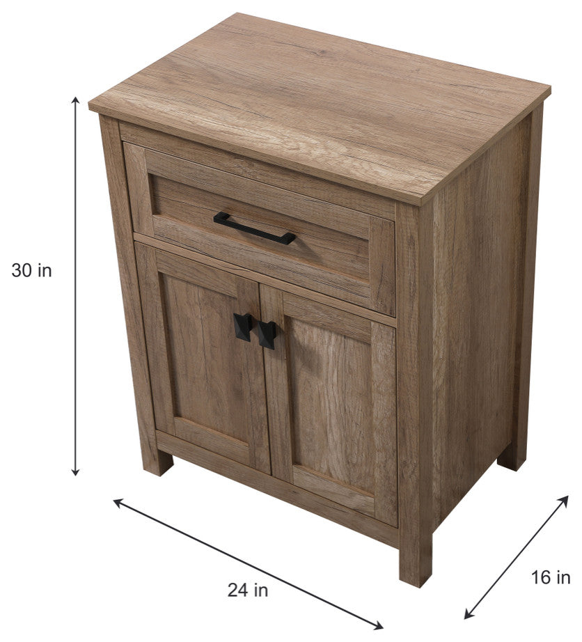 24" Wide Bathroom Storage Freestanding Cabinet, Natural Oak