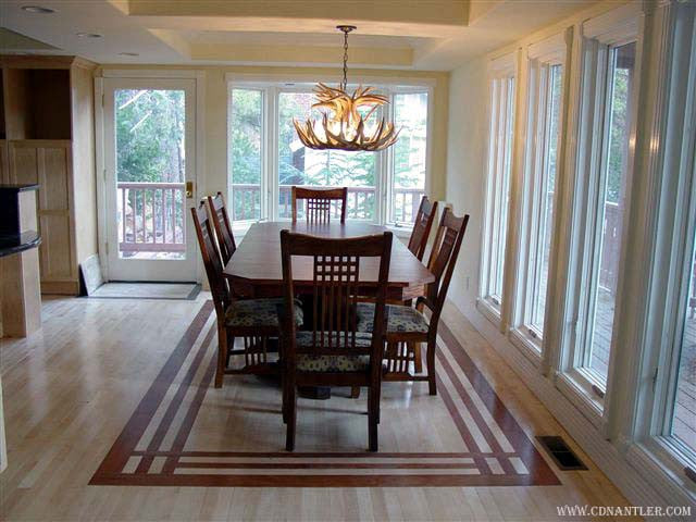 Whitetail Deer Single Tier Antler Chandelier Light, Large, Rawhide Shades