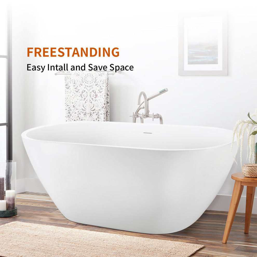 Mokleba 65 In.Acrylic Freestanding Bathtub,Contemporary Soaking Tub,White