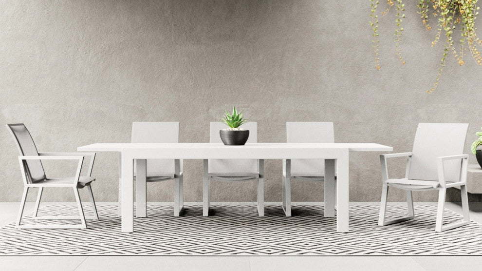 Loma Outdoor Extension Dining Table With Powder Coated Aluminum Frame, White