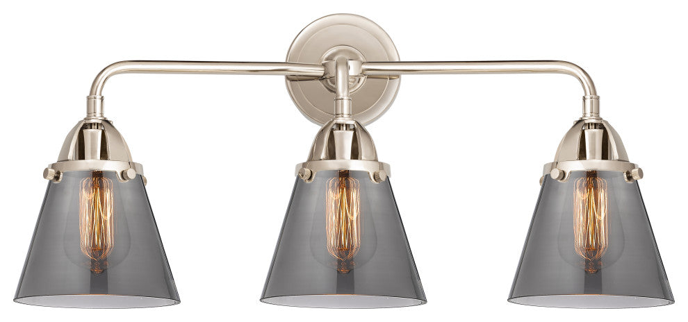 Small Cone Bath Vanity Light, Polished Nickel, Plated Smoke