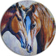 Brown Amorous Horses, Animal Painting Round Metal Wall Art, 11"