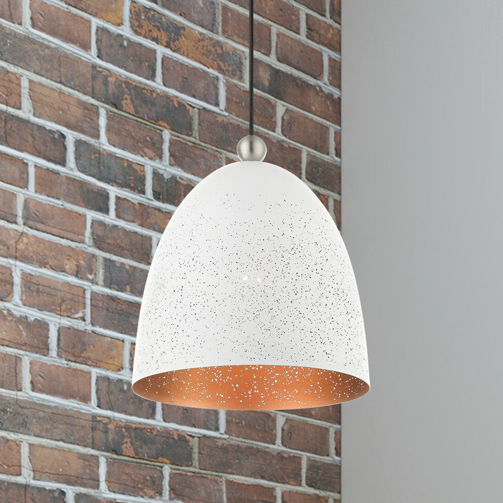 Livex Lighting Arlington 1 Light White, Brushed Nickel Accents Medium Pendant