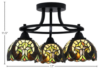 Paramount 3-Light Semi-Flush Light, Matte Black, 7" Ivory Cypress Art Glass