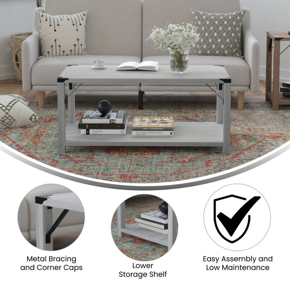 Wyatt Modern Farmhouse Wooden 2 Tier Coffee Table, Aspen Gray