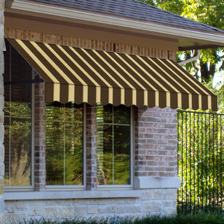 Awntech 8' Dallas Retro Acrylic Fabric Fixed Awning, Brown/Tan Stripe