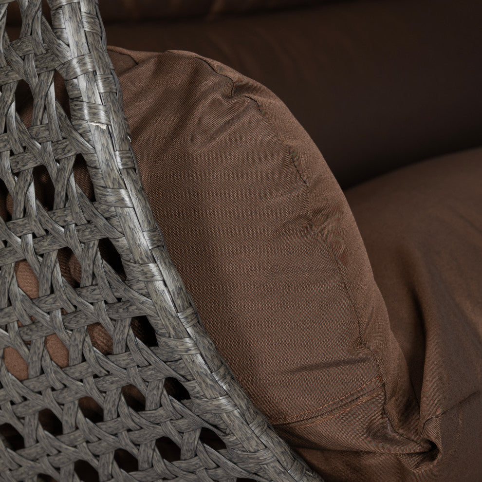 2 Person Charcoal Wicker Double Hanging Egg Swing Chair, Brown