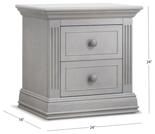 Classic Nightstand, Crown Molded Top & 2 Drawers With Round Knobs, Stone Gray