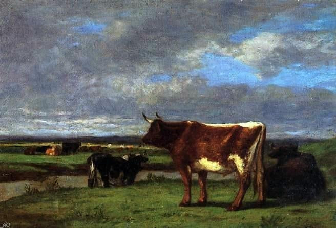 Eugene-Louis Boudin Cows near the Toques, 18"x27" Wall Decal