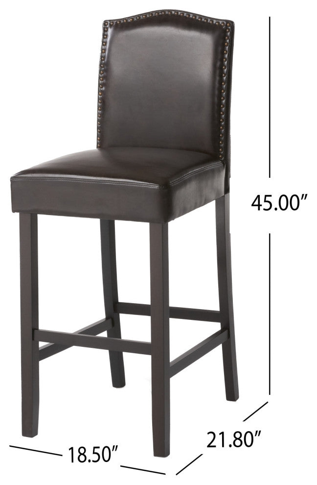 GDF Studio Auburn Brown Leather Backed Bar Stools, Set of 2