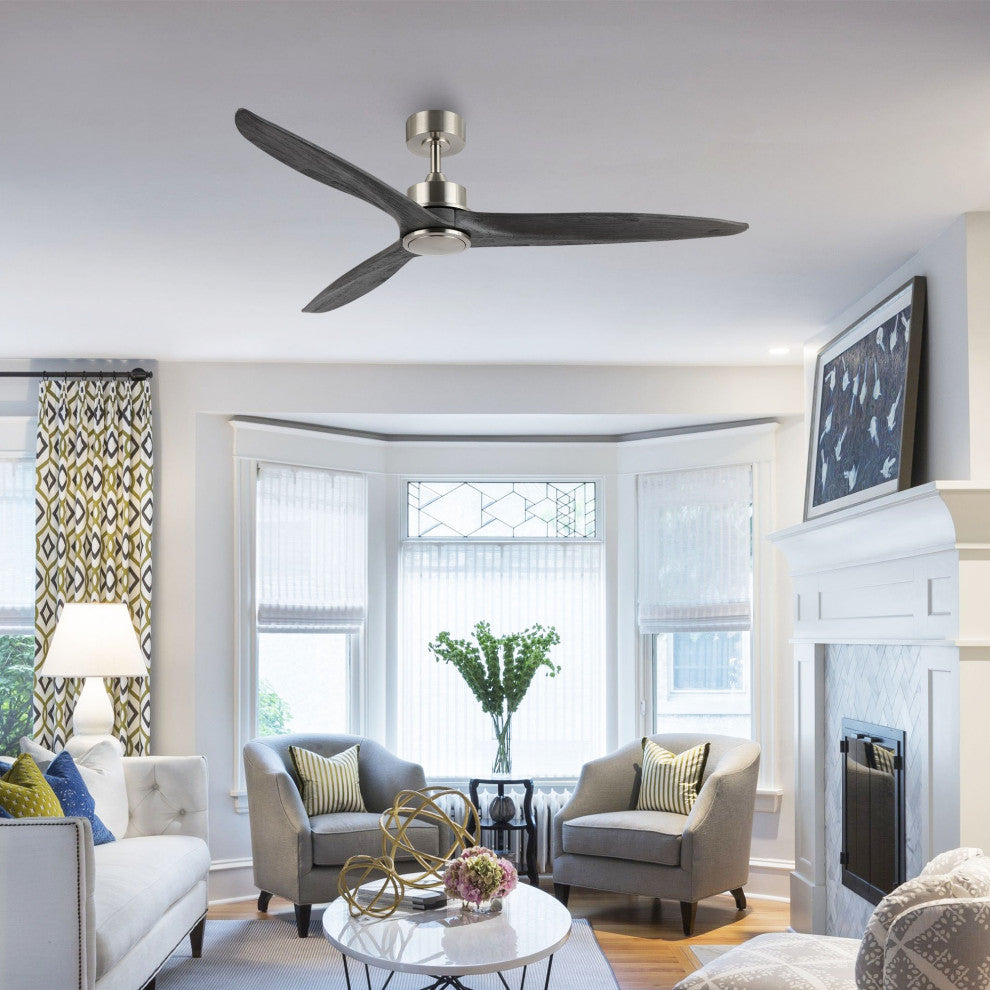 60" 3-Blade Reversible DC Motor Ceiling Fan with Remote, Brushed Nickel