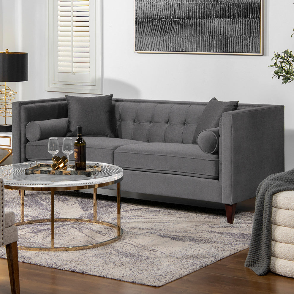 Jack 84" Modern Tuxedo Tufted Sofa, Steeple Gray Polyester