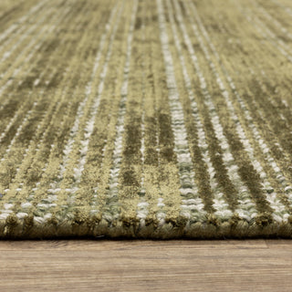 Cayden Textural Stripe Wool Blend Green/ Ivory Hand-tufted Rug Runner