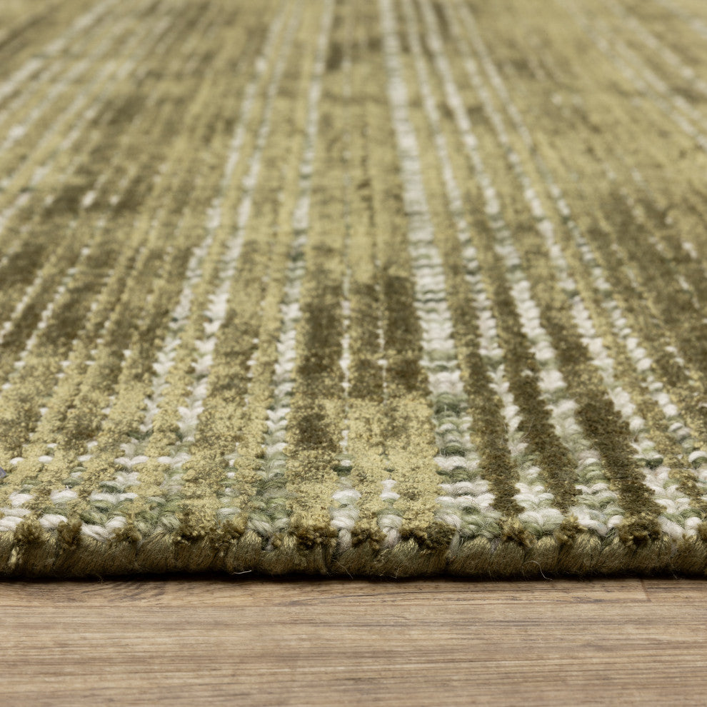 Cayden Textural Stripe Wool Blend Green/ Ivory Hand-tufted Rug Runner