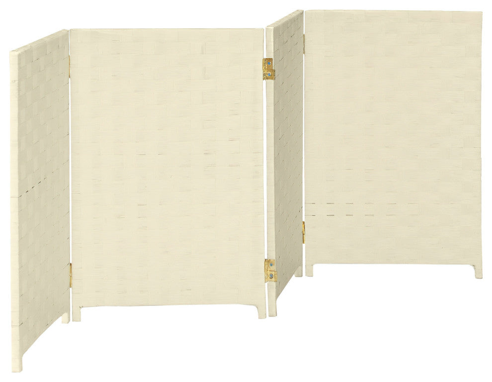 2 ft. Short Woven Fiber Room Divider 4 Panel Cream