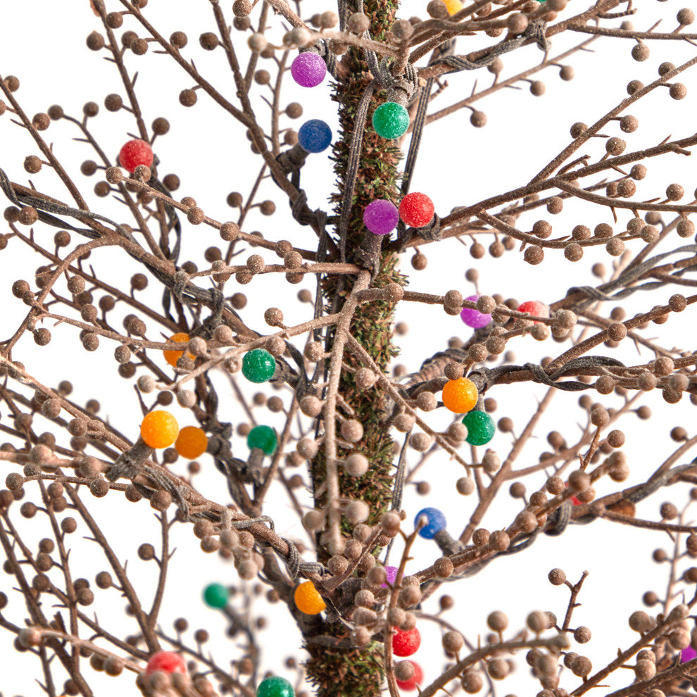 4' Frosted Berry Twig Artificial Christmas Tree With 100 Multicolored LED Lights