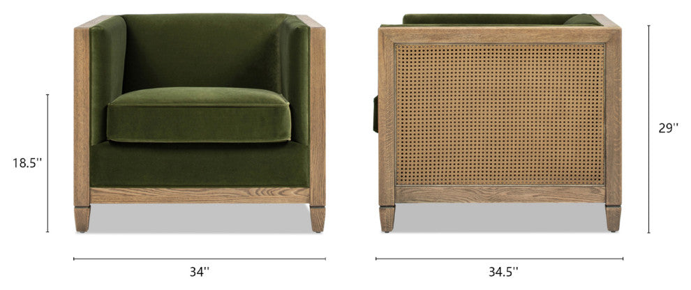 Georgia 34" Cane Rattan Tuxedo Armchair, Olive Green