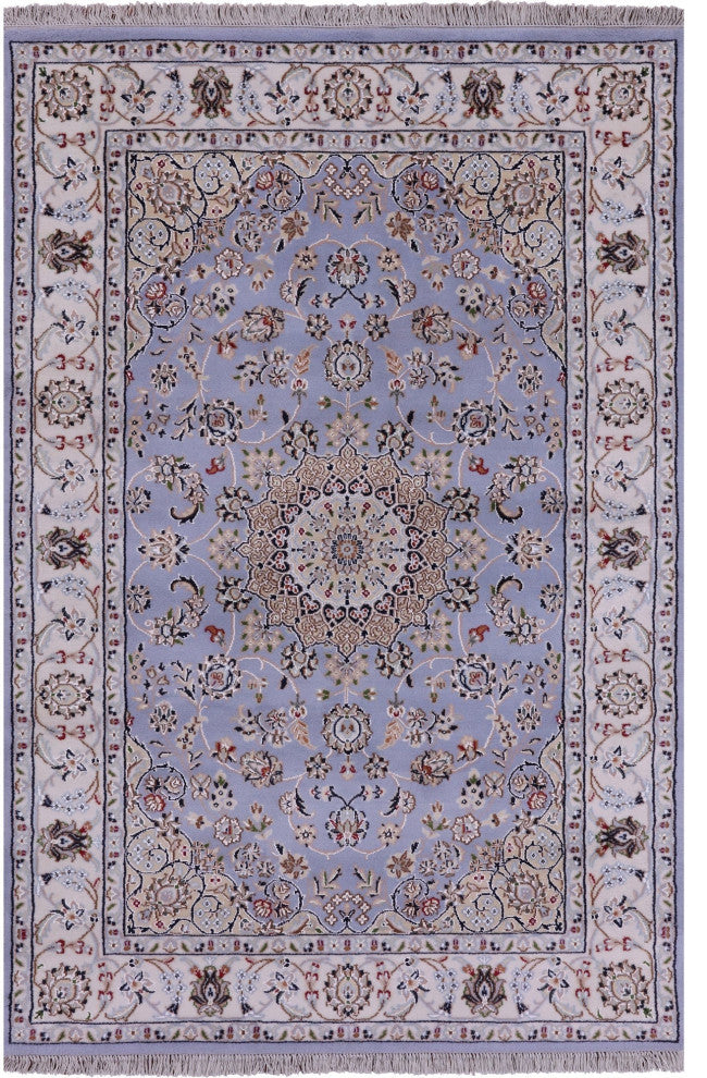 4' 1" X 6' 3" Wool & Silk Hand-Knotted Persian Nain Rug - Q14737