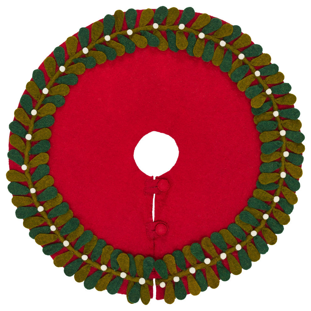 Mistletoe Border on Red Mini Christmas Tree Skirt - 26"
