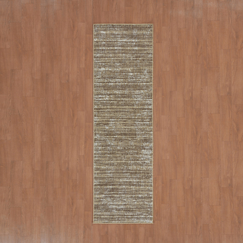 Maryland Cecil Indoor/Outdoor Runner, Brown, 2'4" x 8', Striped