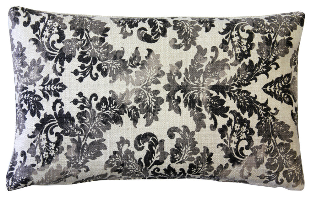 Calliope Gray Damask Pattern Throw Pillow 12x20, with Polyfill Insert
