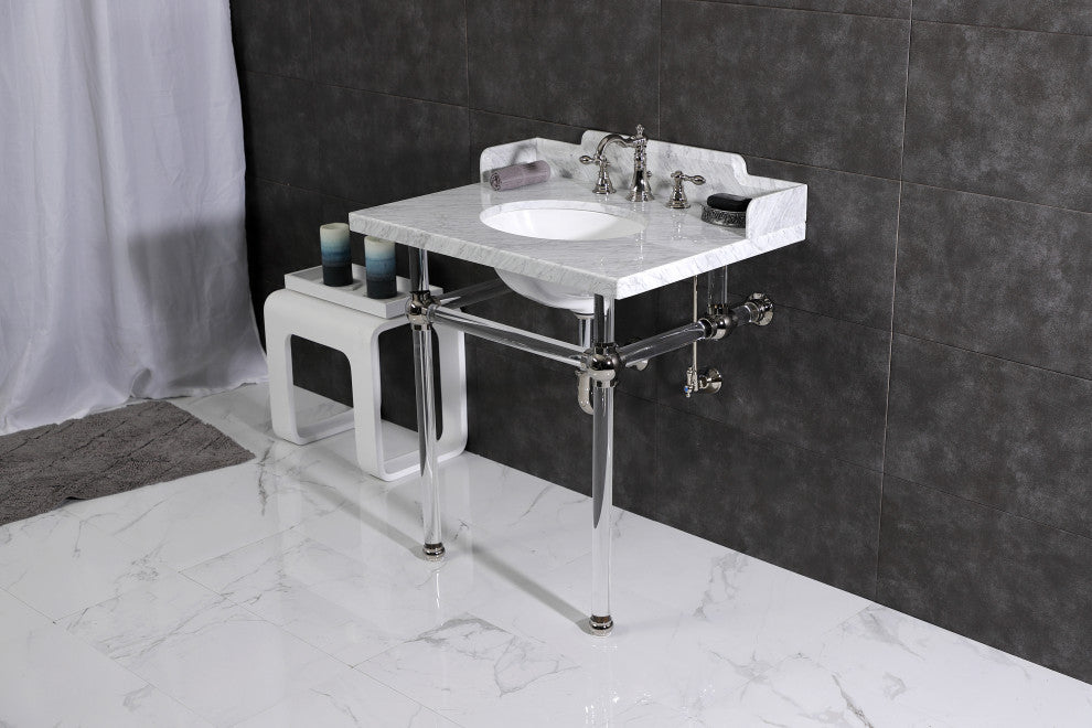 Kingston Brass LMS3030MA6 30" Carrara Marble Console Sink, Acrylic Legs