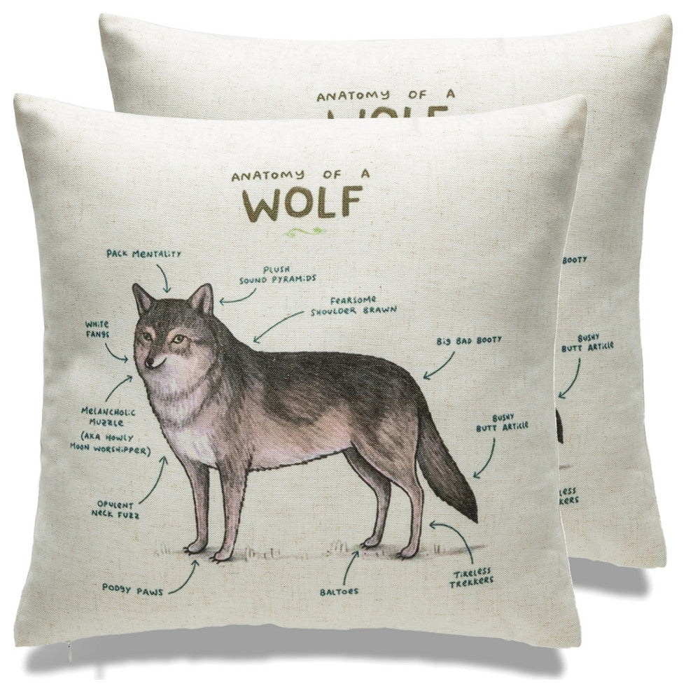 Farmhouse Animals Throw Pillow, Set of 2, Wolf